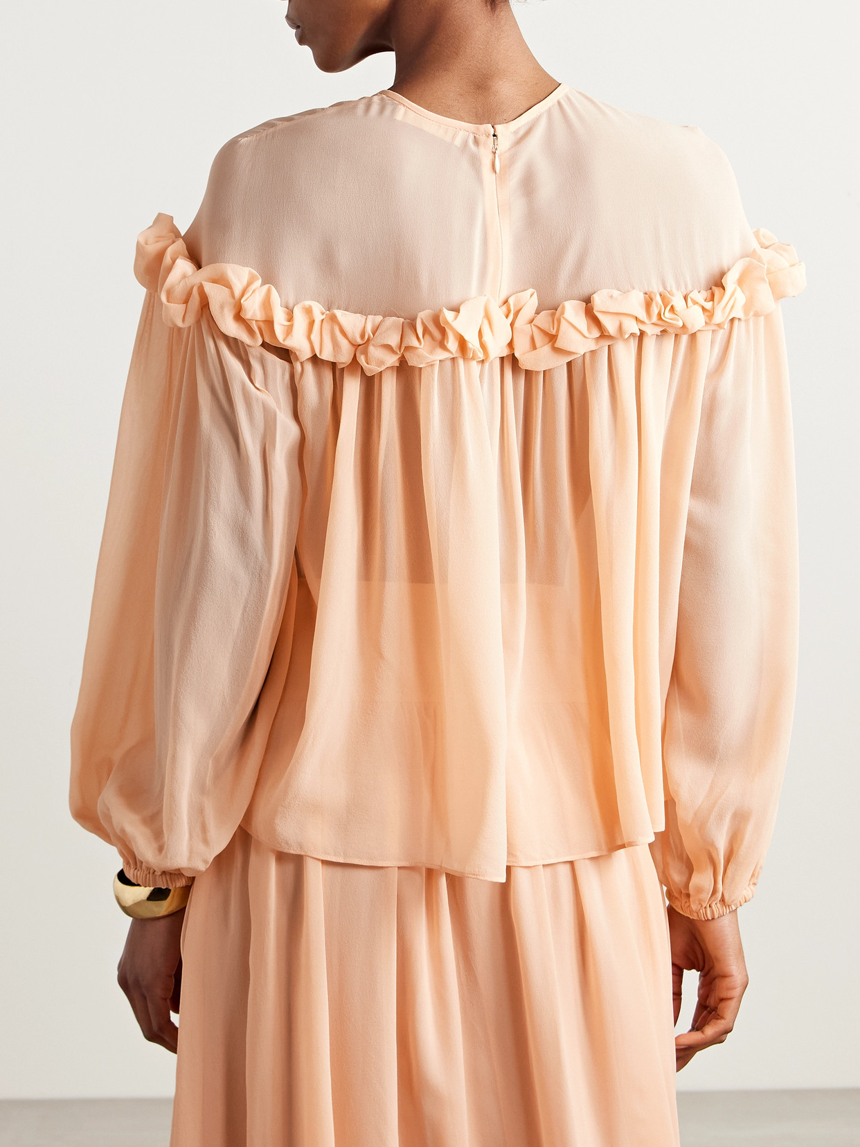 Peggy Ruffled Gathered Silk Crepe De Chine Blouse