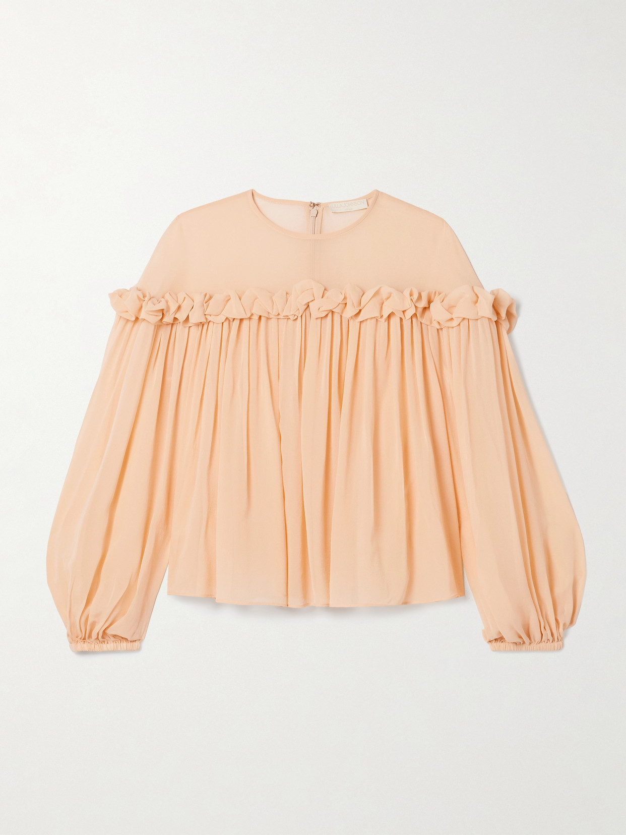 Ulla Johnson Peggy Ruffled Gathered Silk Crepe De Chine Blouse In Orange