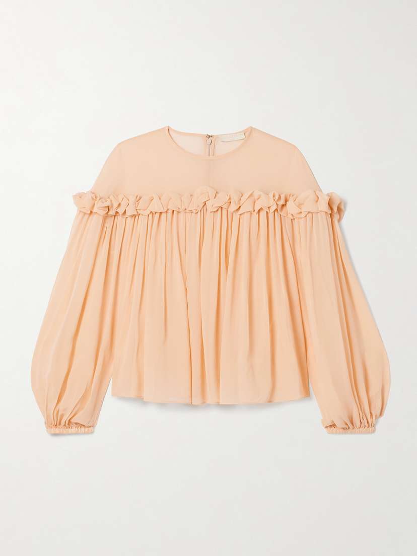 Ulla Johnson Peggy Ruffled Gathered Silk Crepe De Chine Blouse