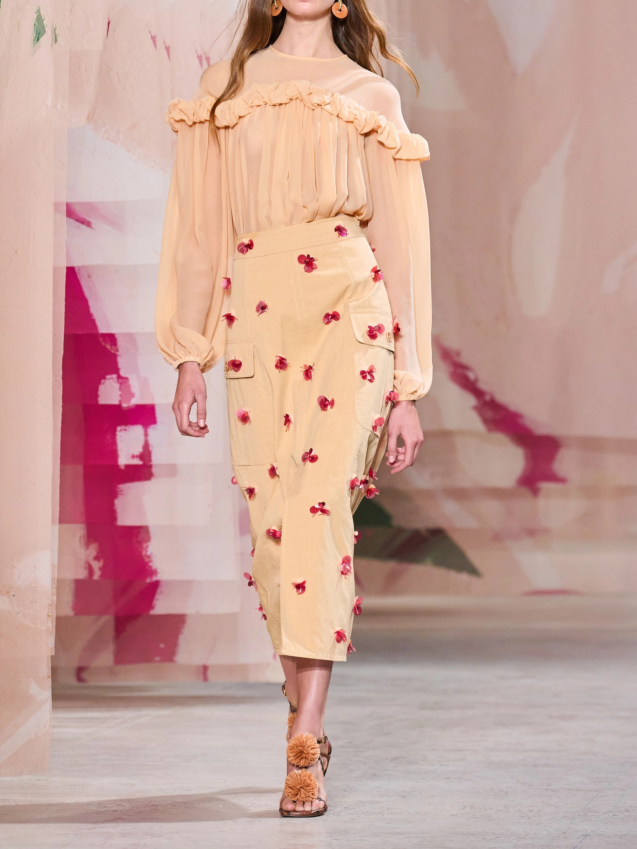 Peggy Ruffled Gathered Silk Crepe De Chine Blouse