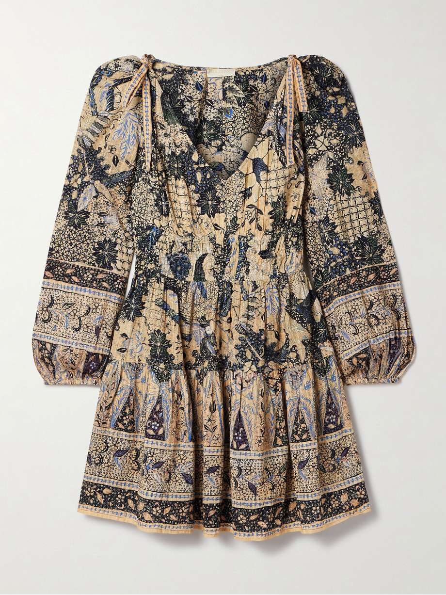 anika printed cotton-blend voile mini dress