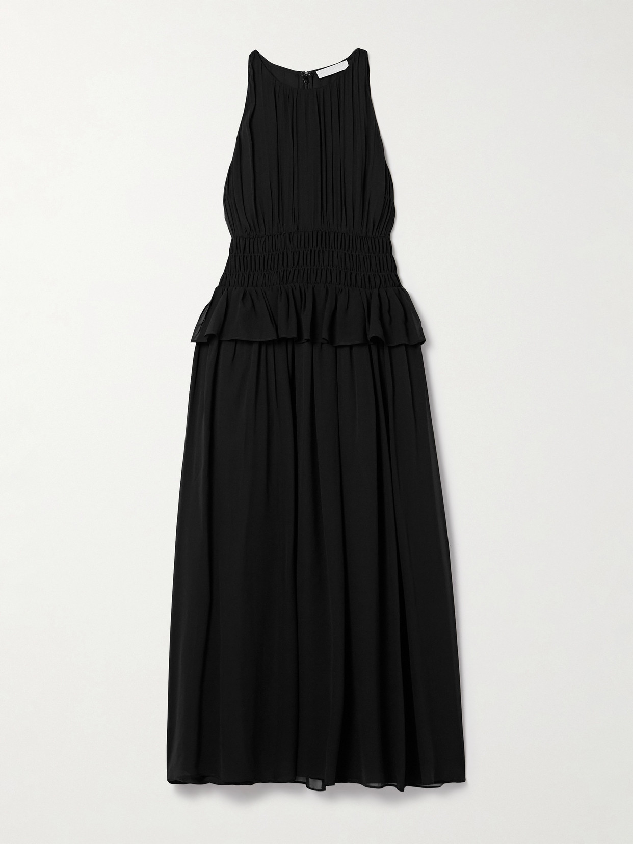 Ulla Johnson Adeline Shirred Silk Crepe De Chine Peplum Midi Dress In Black