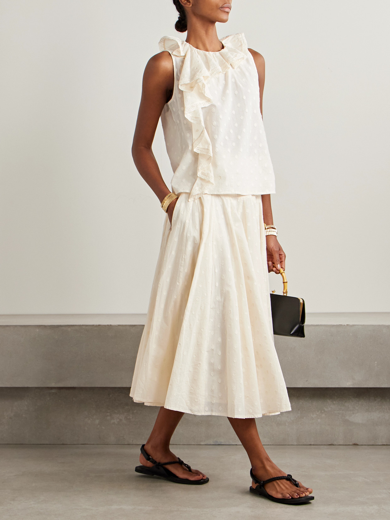 ULLA JOHNSON LUISA FIL COUPÉ COTTON-VOILE MIDI SKIRT 