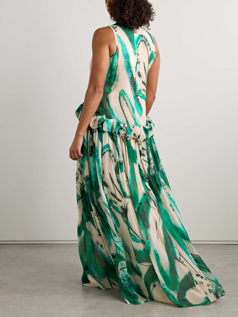 + lee krasner helen ruffled printed silk-georgette gown