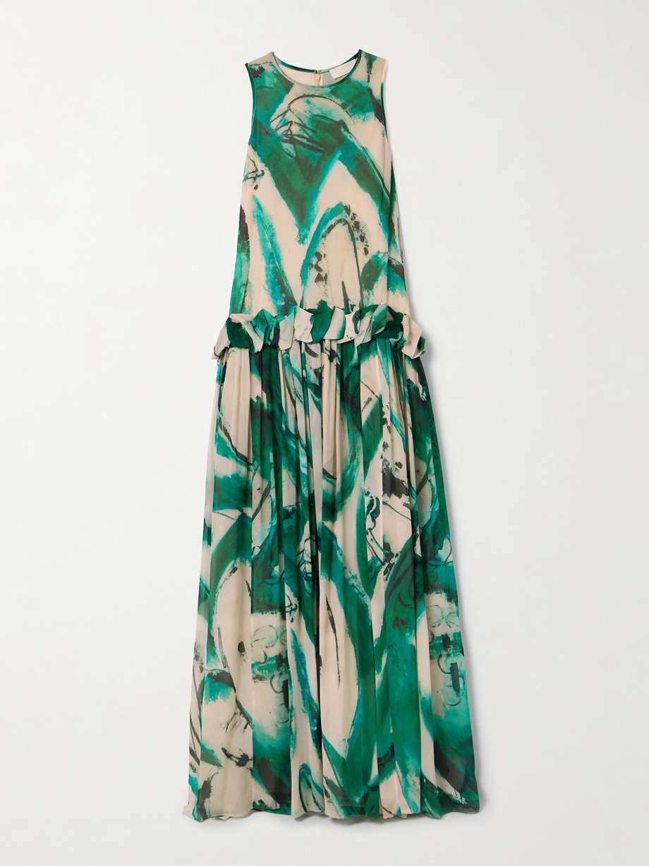 + lee krasner helen ruffled printed silk-georgette gown