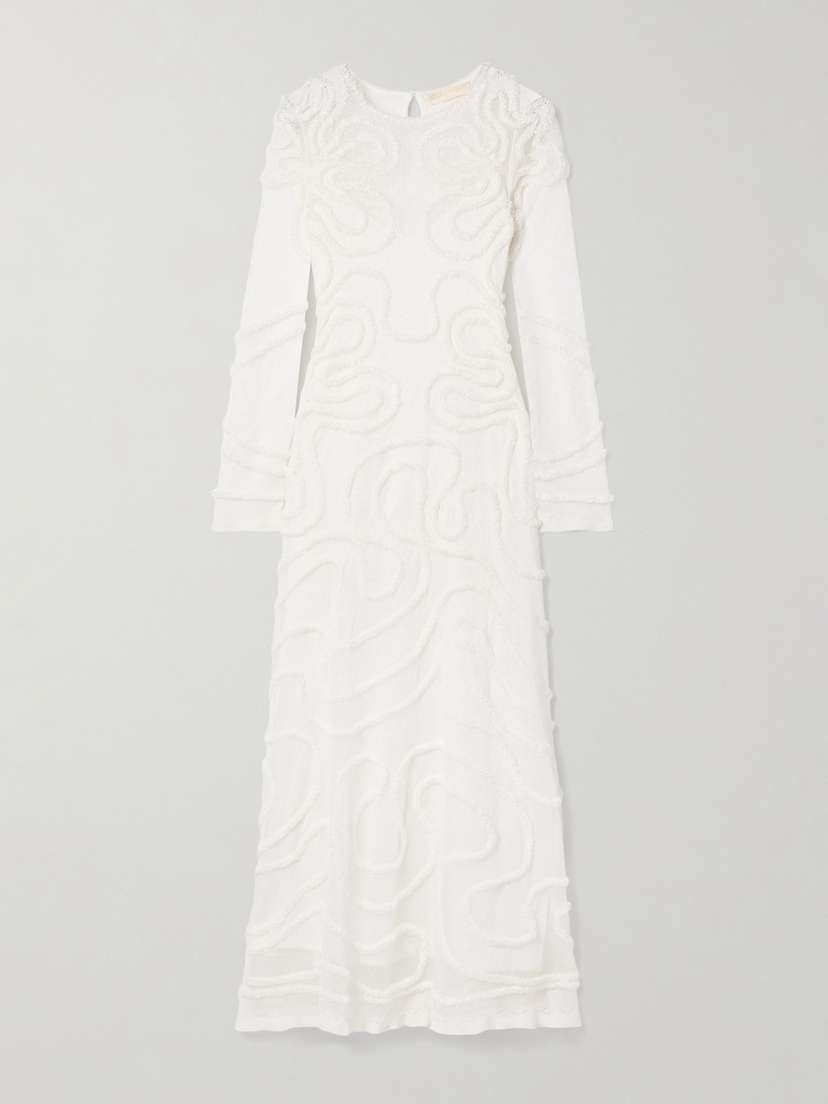 Ulla Johnson Valentina Appliquéd Pointelle-knit Midi Dress