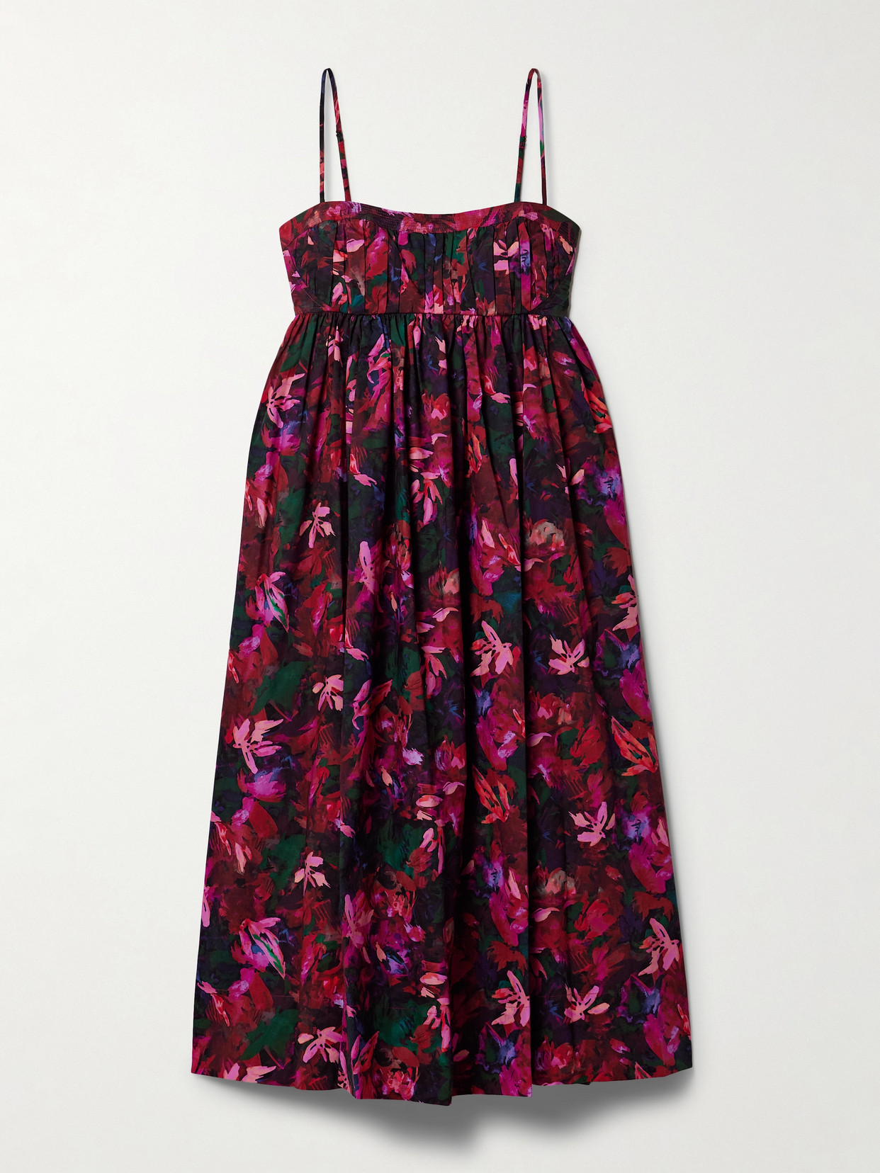 ULLA JOHNSON LUCILLE GATHERED FLORAL-PRINT COTTON-POPLIN MIDI DRESS