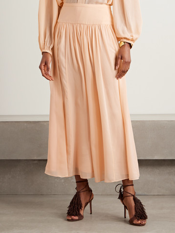 Ulla Johnson Reina gathered silk crepe de chine midi skirt