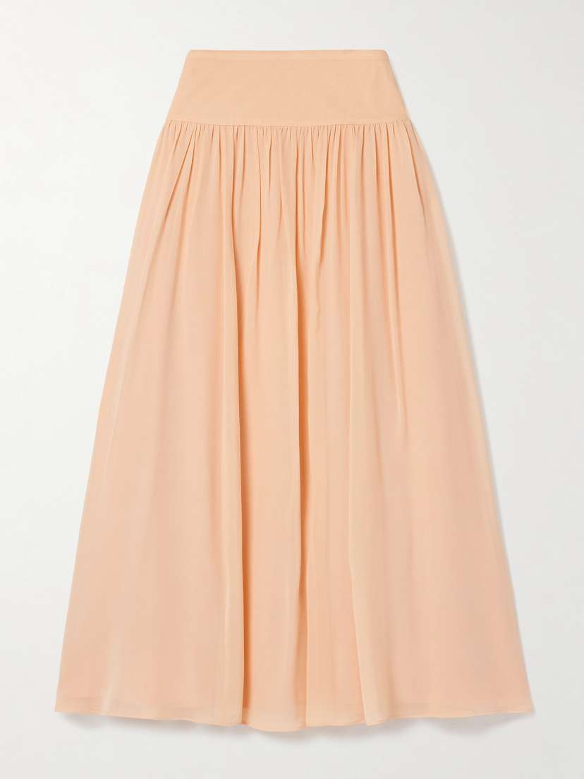 Ulla Johnson Reina Gathered Silk Crepe De Chine Midi Skirt