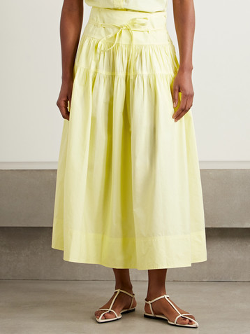 Ulla Johnson Angeline tie-detailed gathered washed cotton-poplin midi skirt