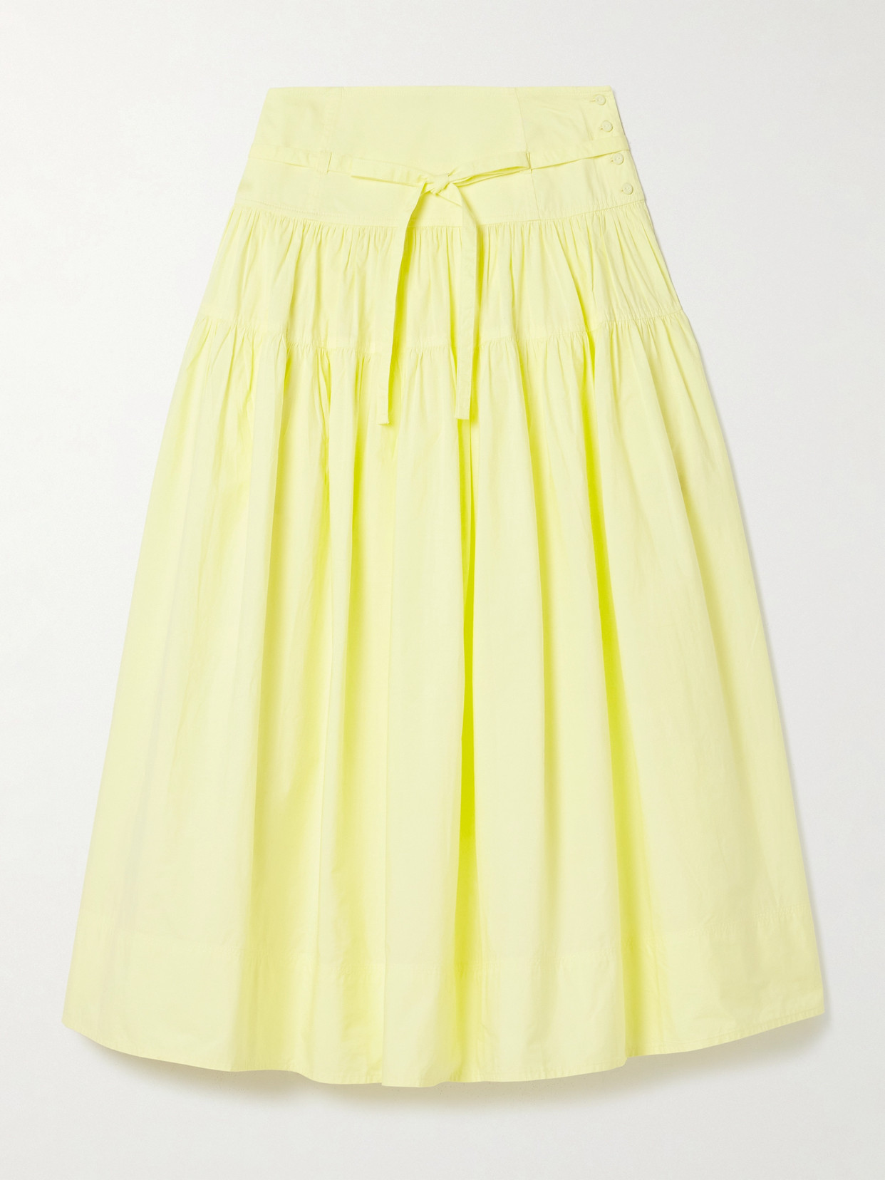 Ulla Johnson Angeline Tie-detailed Gathered Washed Cotton-poplin Midi Skirt In Yellow