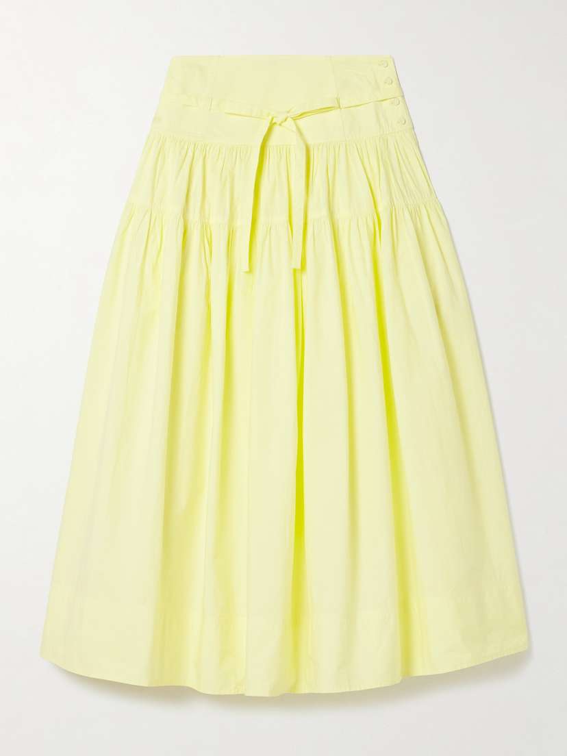 Ulla Johnson Angeline Tie-detailed Gathered Washed Cotton-poplin Midi Skirt
