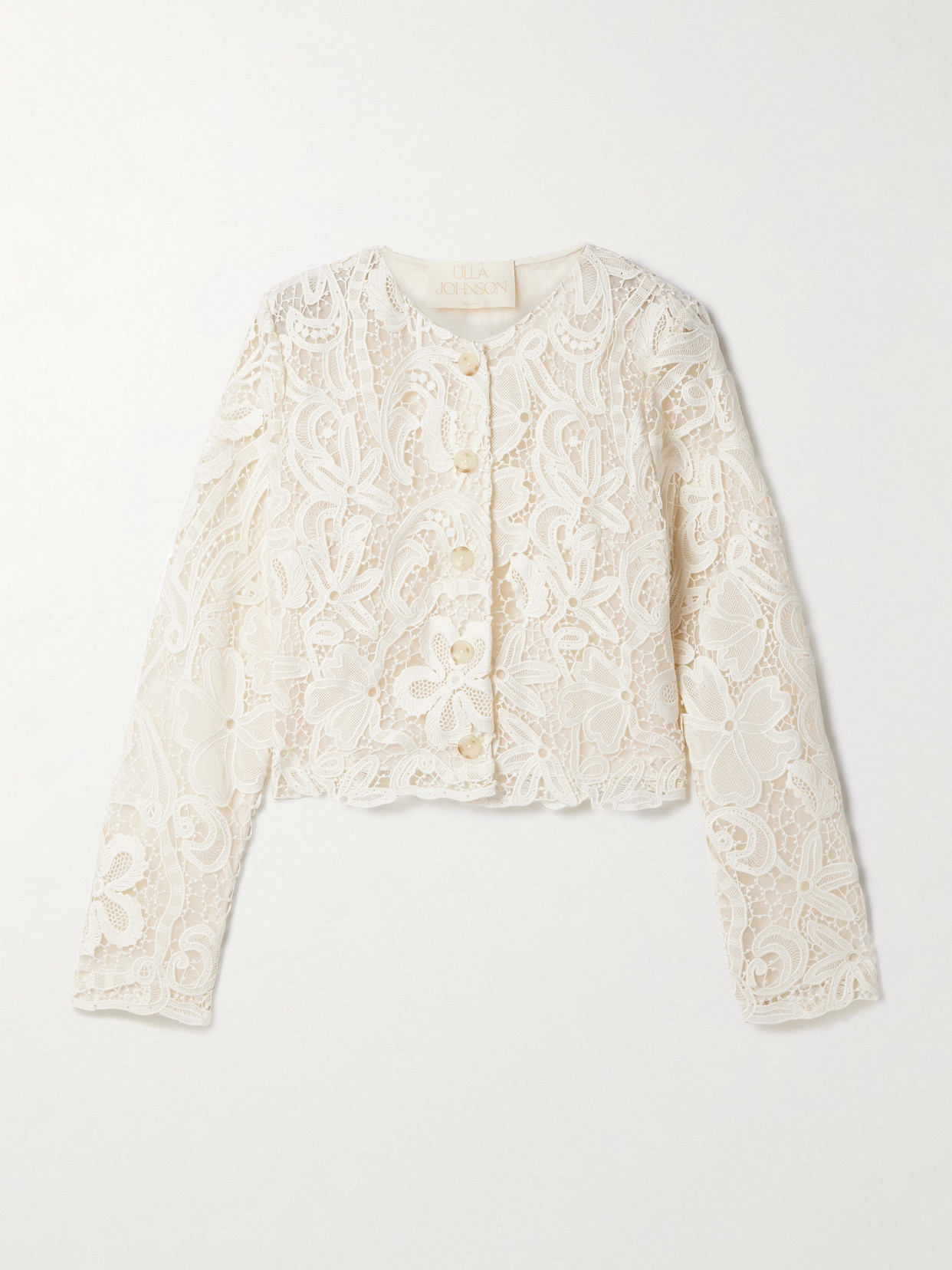 Ulla Johnson Caris Cropped Guipure Lace Jacket In Cream