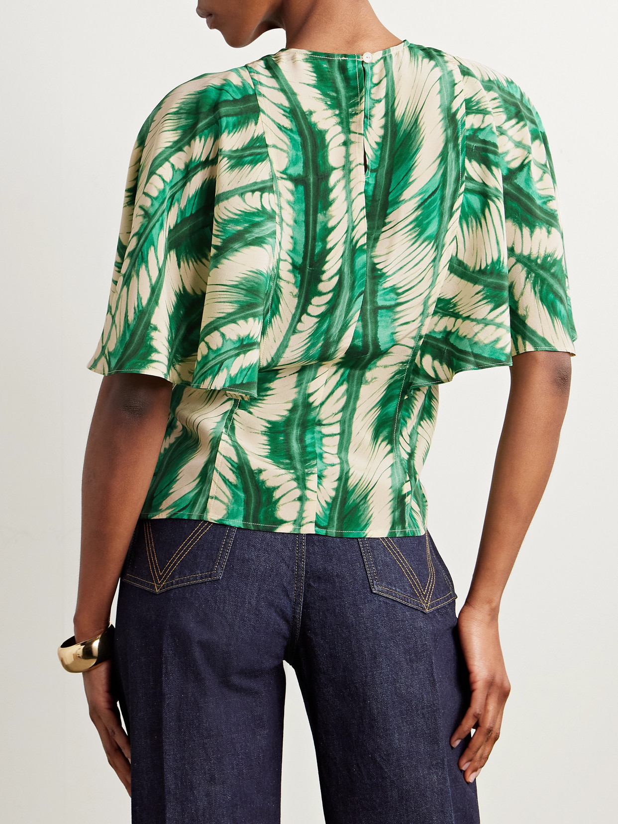 Shop Ulla Johnson Ada Printed Silk Top In Green