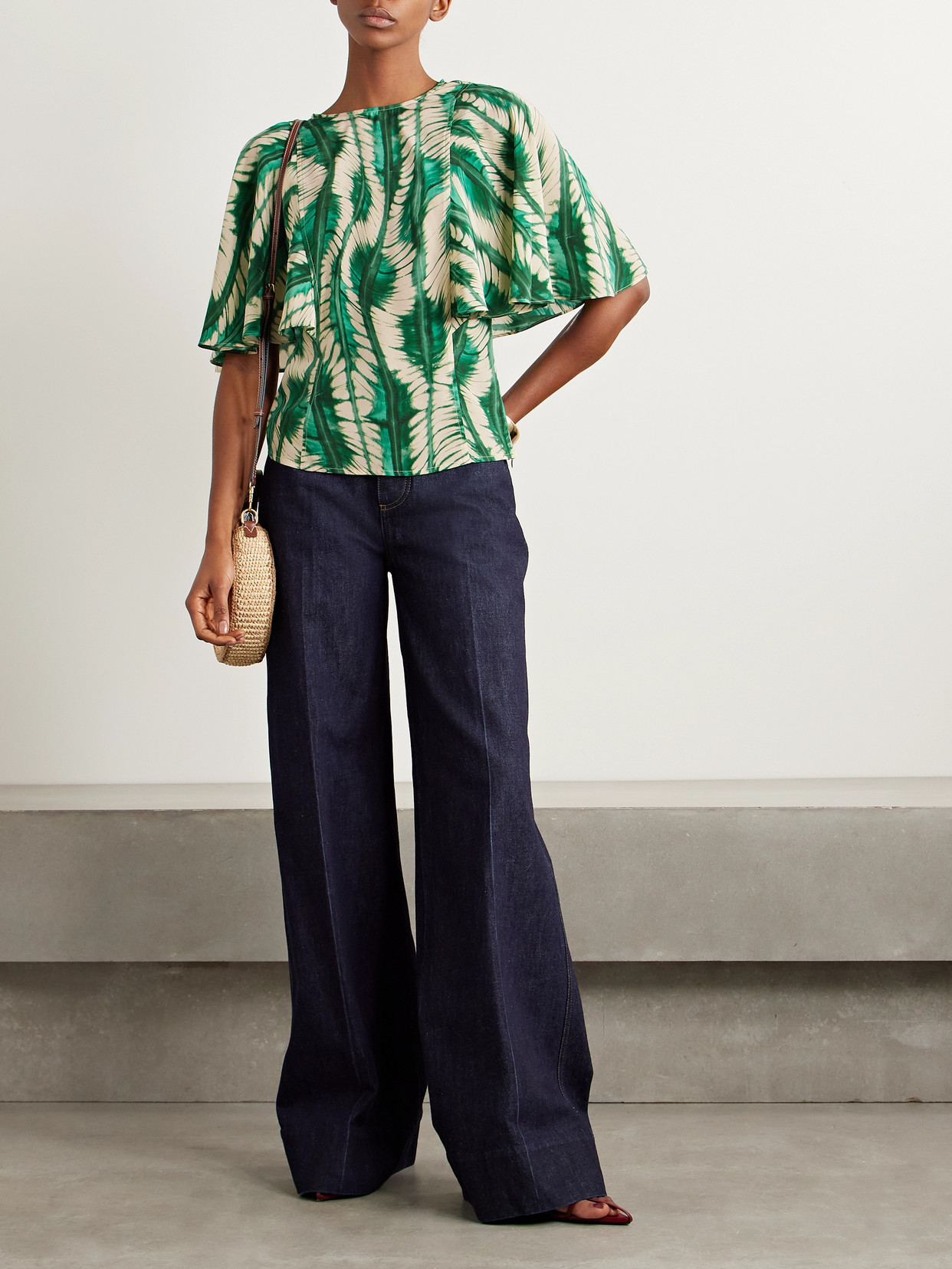 Shop Ulla Johnson Ada Printed Silk Top In Green