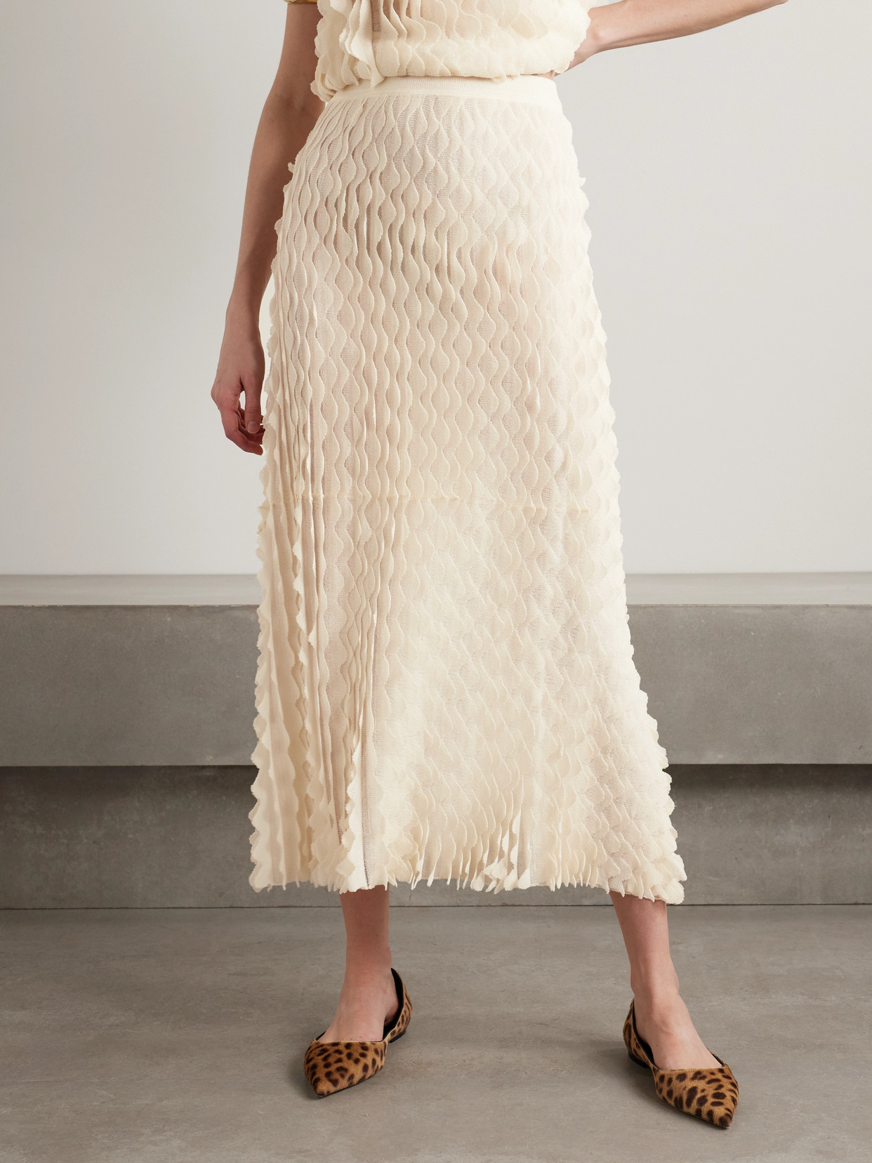 Ulla Johnson Willa Layered Scalloped Cotton-blend Midi Skirt In Neutrals