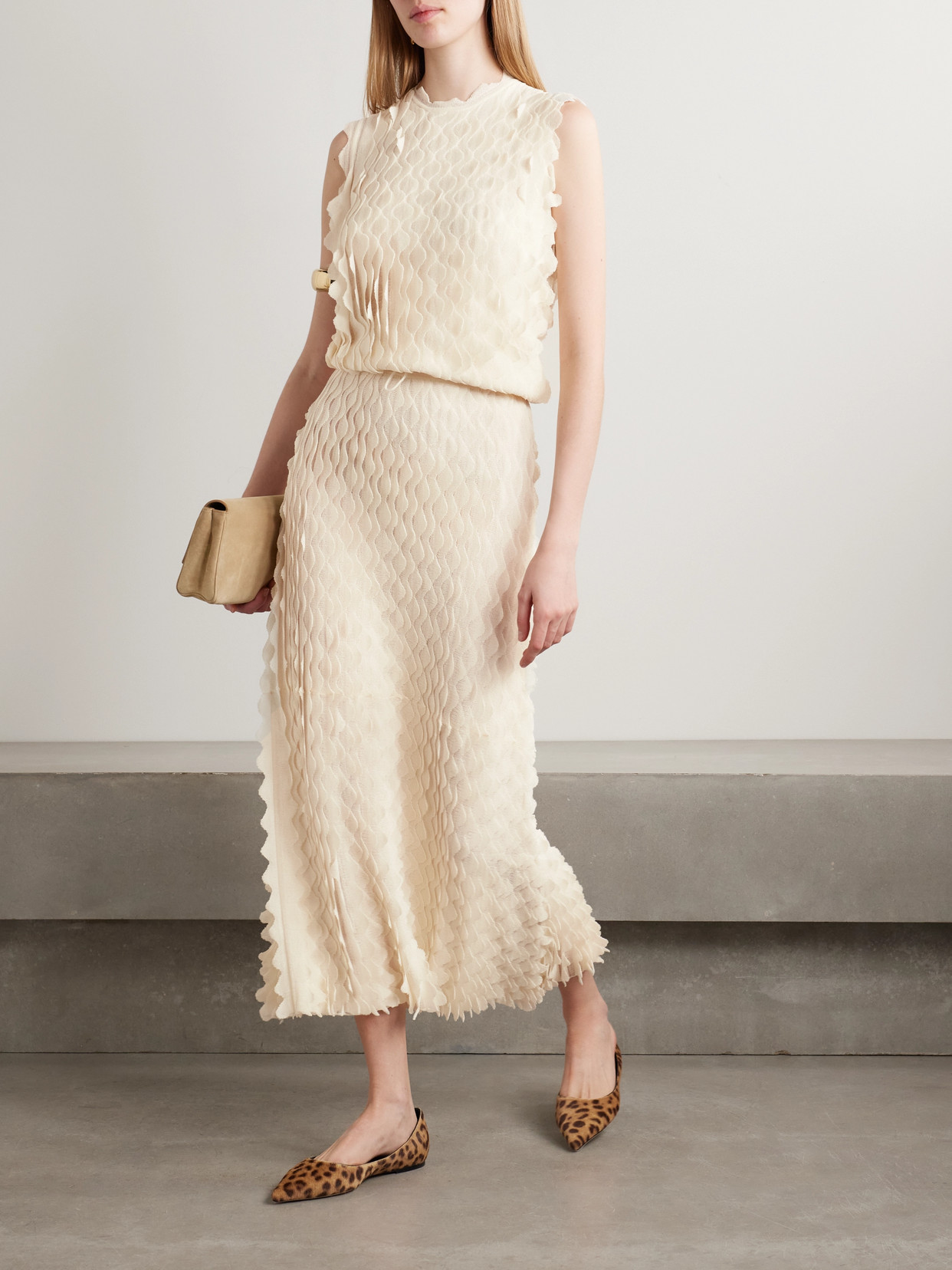 Ulla Johnson Willa Layered Scalloped Cotton-blend Midi Skirt In Neutrals