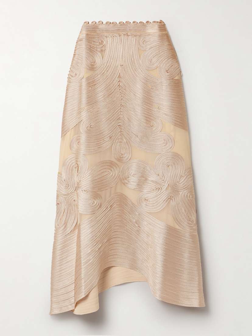 Ulla Johnson Kaelyn Appliquéd Silk-chiffon Midi Skirt