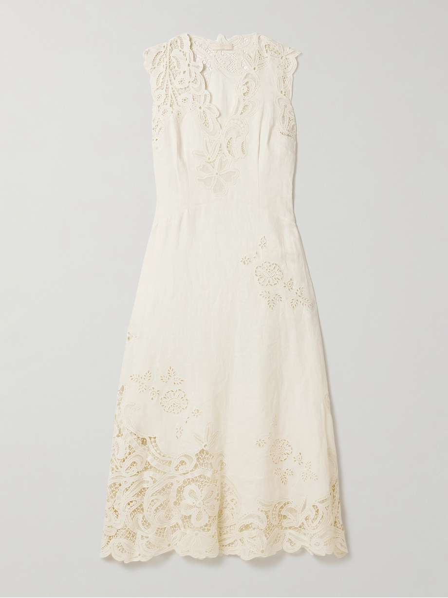 olivette guipure lace-trimmed broderie anglaise linen midi dress