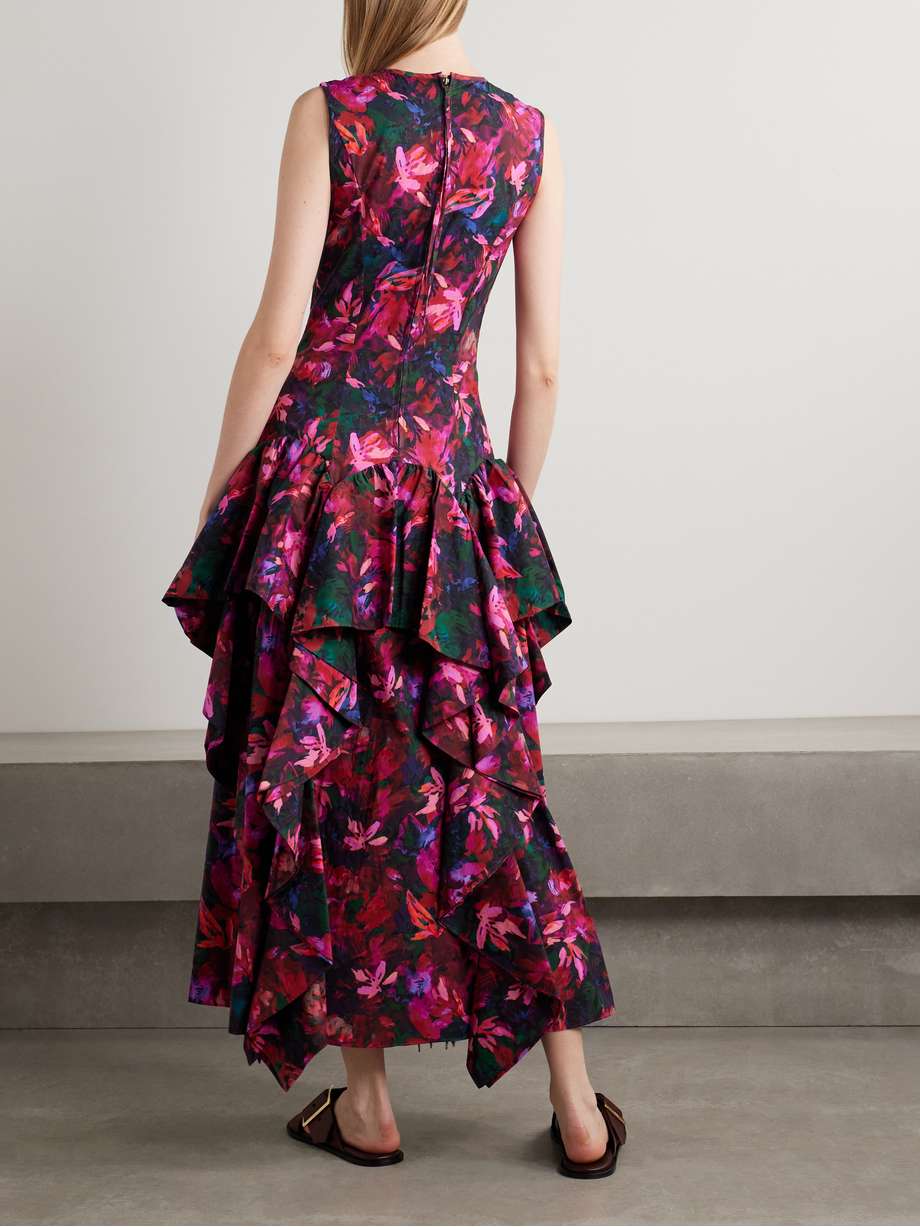 mural ruffled floral-print cotton-poplin maxi dress