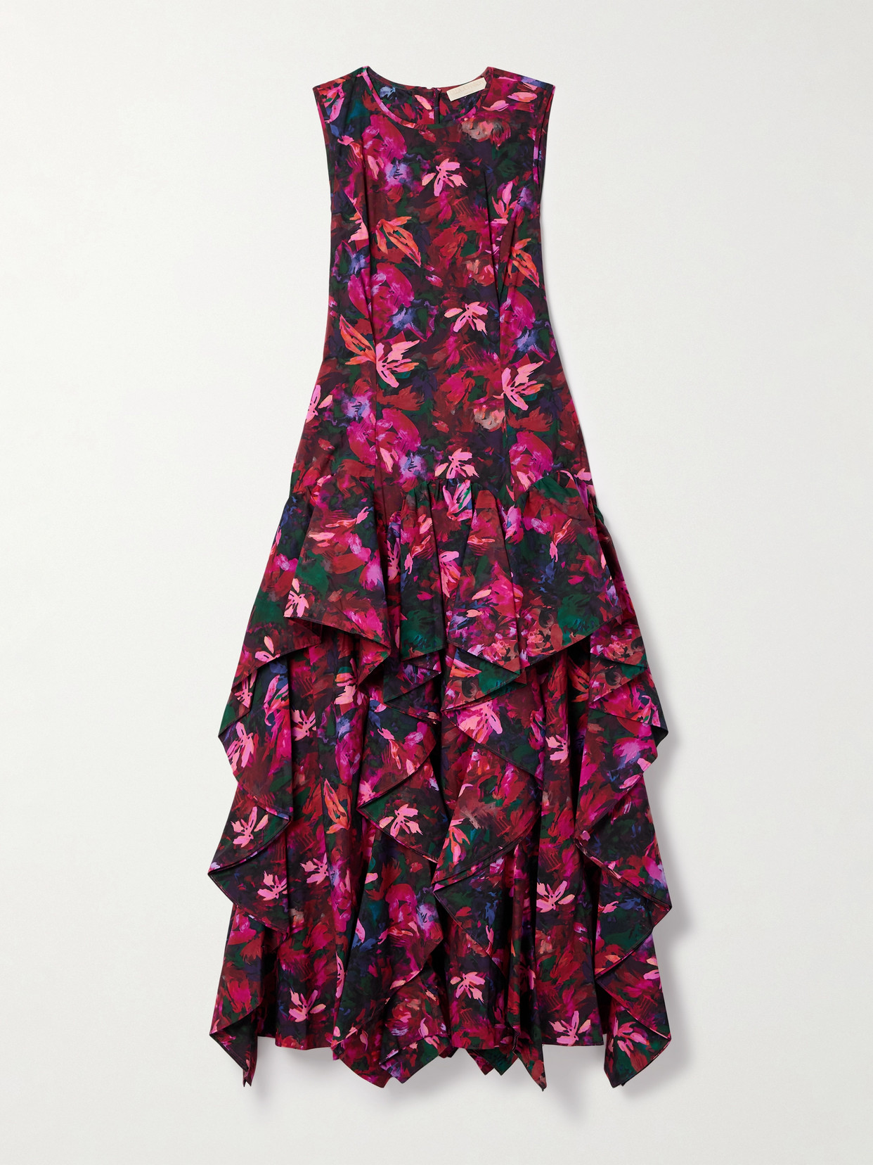 Ulla Johnson Mural Floral Ruffle Detail Cotton Dress In Red