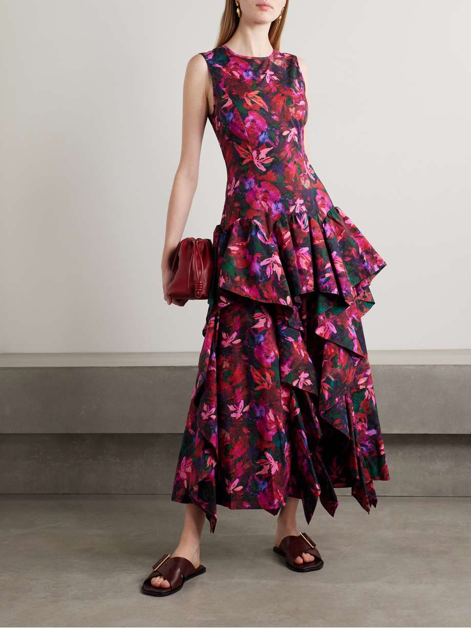 mural ruffled floral-print cotton-poplin maxi dress