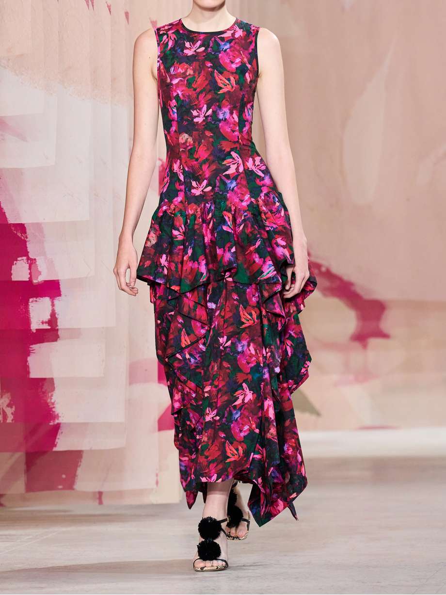 mural ruffled floral-print cotton-poplin maxi dress