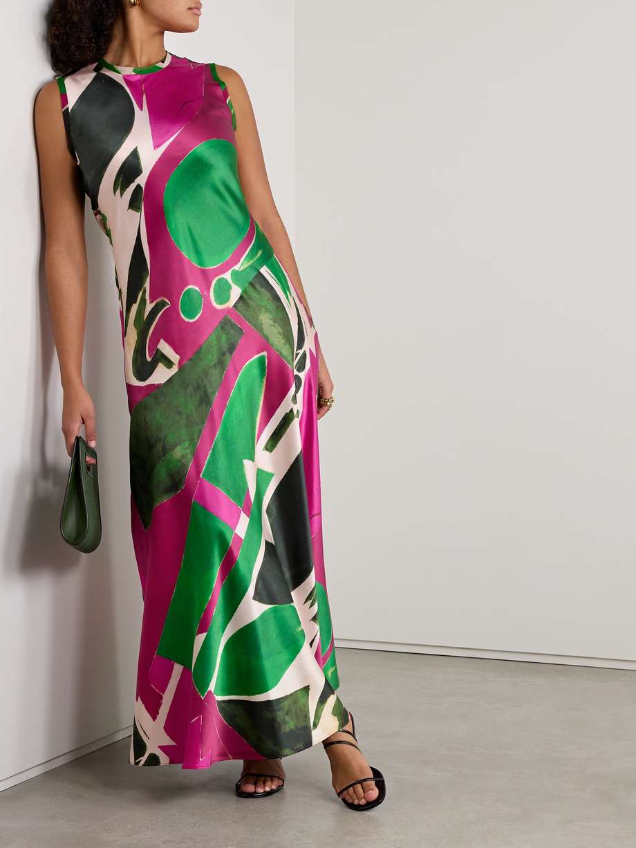 + lee krasner gaea printed silk-charmeuse maxi dress