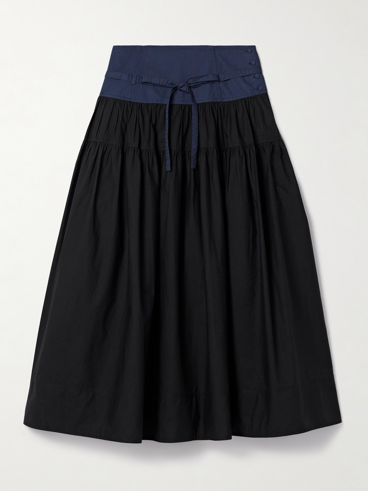 Ulla Johnson Angeline Tie-detailed Gathered Washed Cotton-poplin Midi Skirt In Black