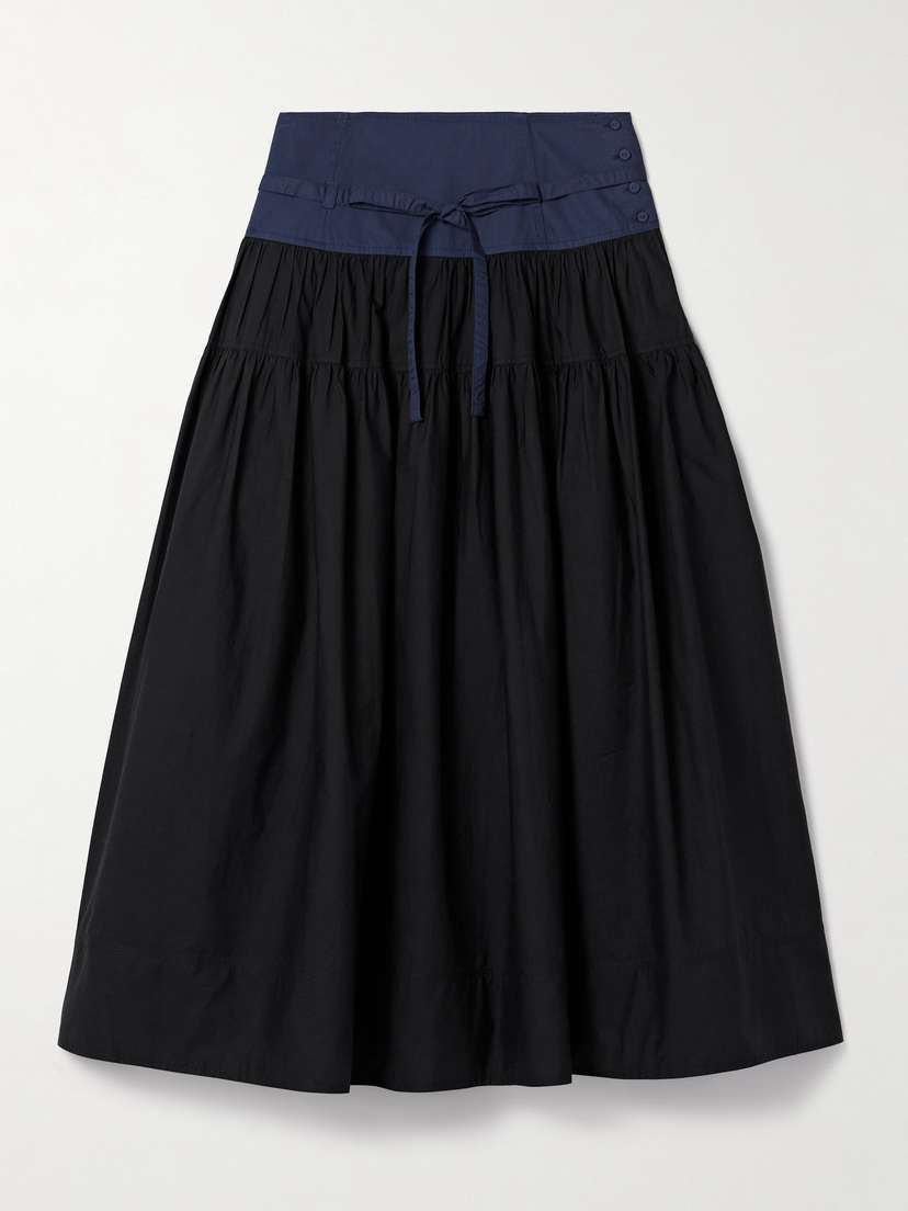 Ulla Johnson Angeline Tie-detailed Gathered Washed Cotton-poplin Midi Skirt