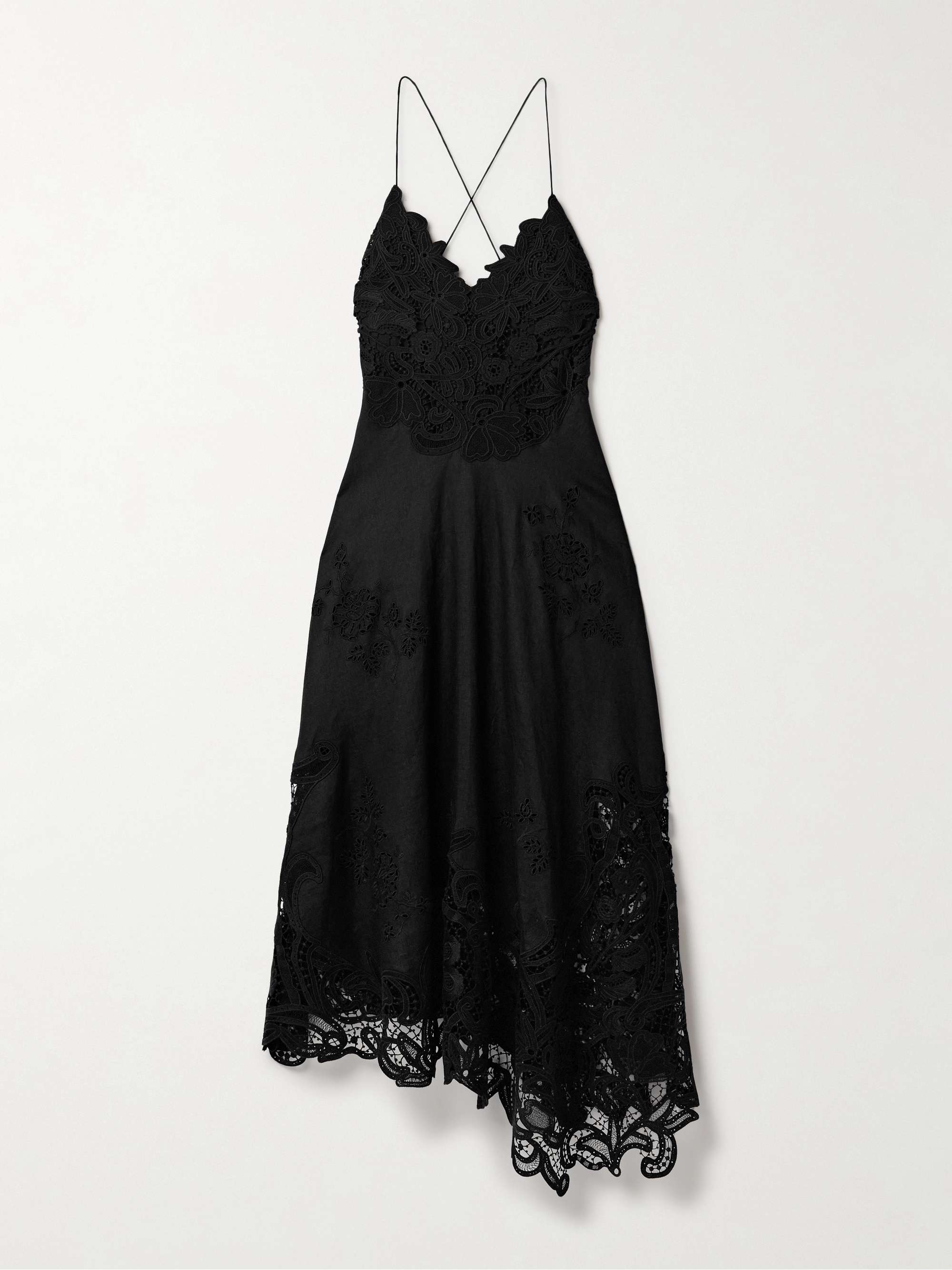 ULLA JOHNSON Brigitte guipure lace-paneled linen midi dress