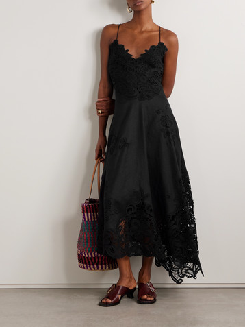 Ulla Johnson Brigitte guipure lace-paneled linen midi dress
