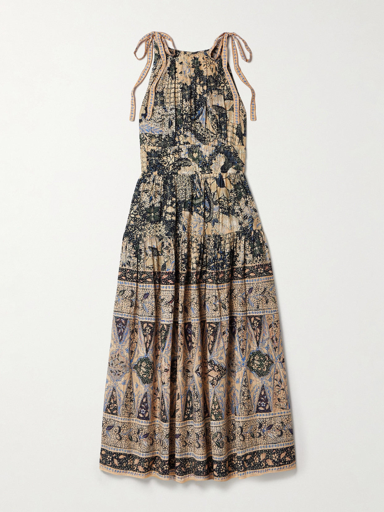 Ulla Johnson Essie Smocked Tiered Printed Cotton-blend Voile Midi Dress In Brown