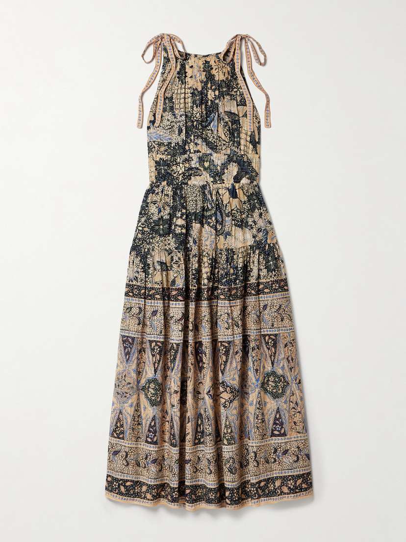 Ulla Johnson Essie Smocked Tiered Printed Cotton-blend Voile Midi Dress