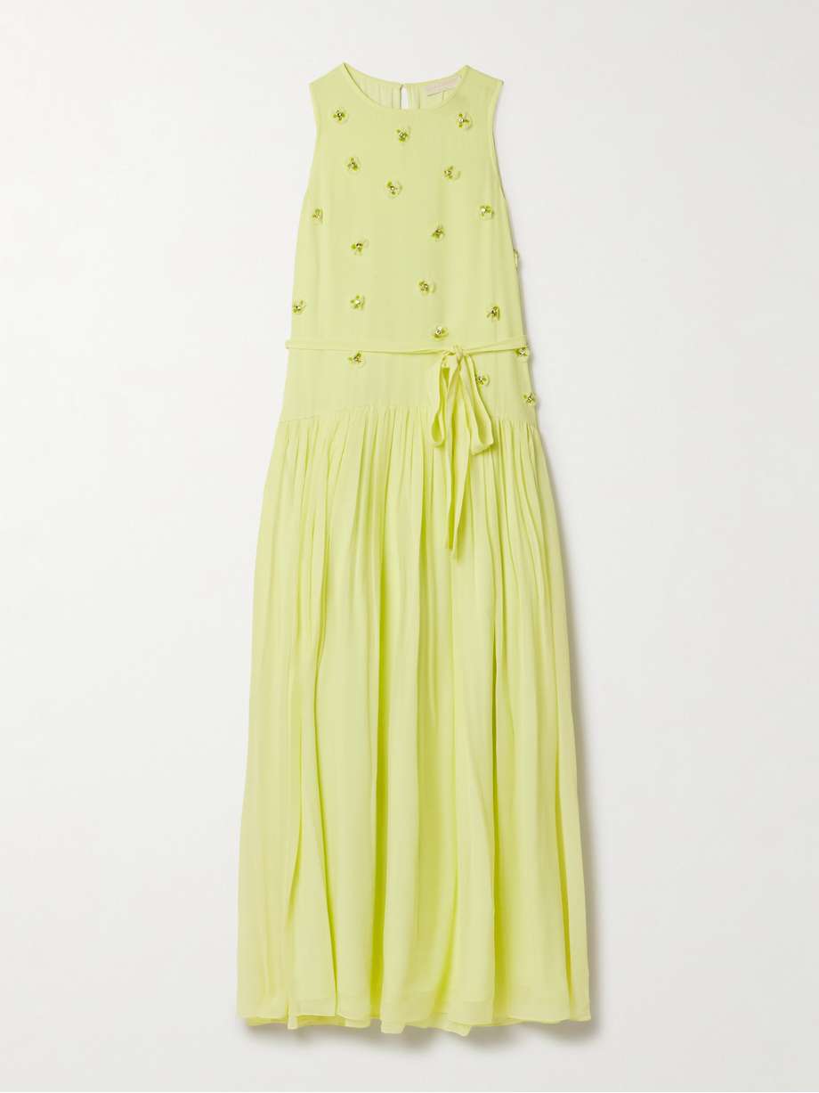 eleni belted embellished silk-georgette maxi dress