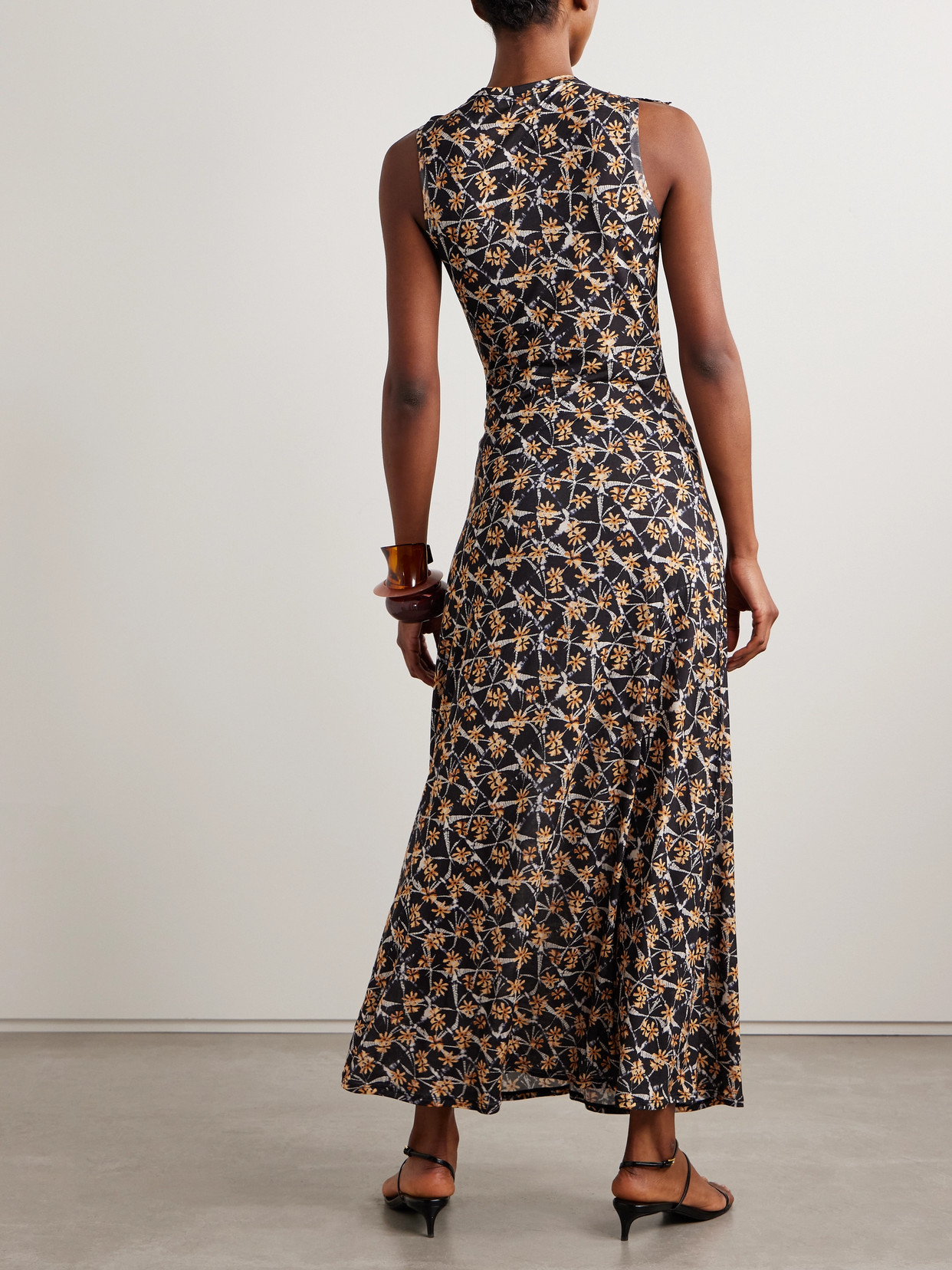 Ulla Johnson Elise Floral Print Ruffle Sleeveless Maxi Dress In Blue