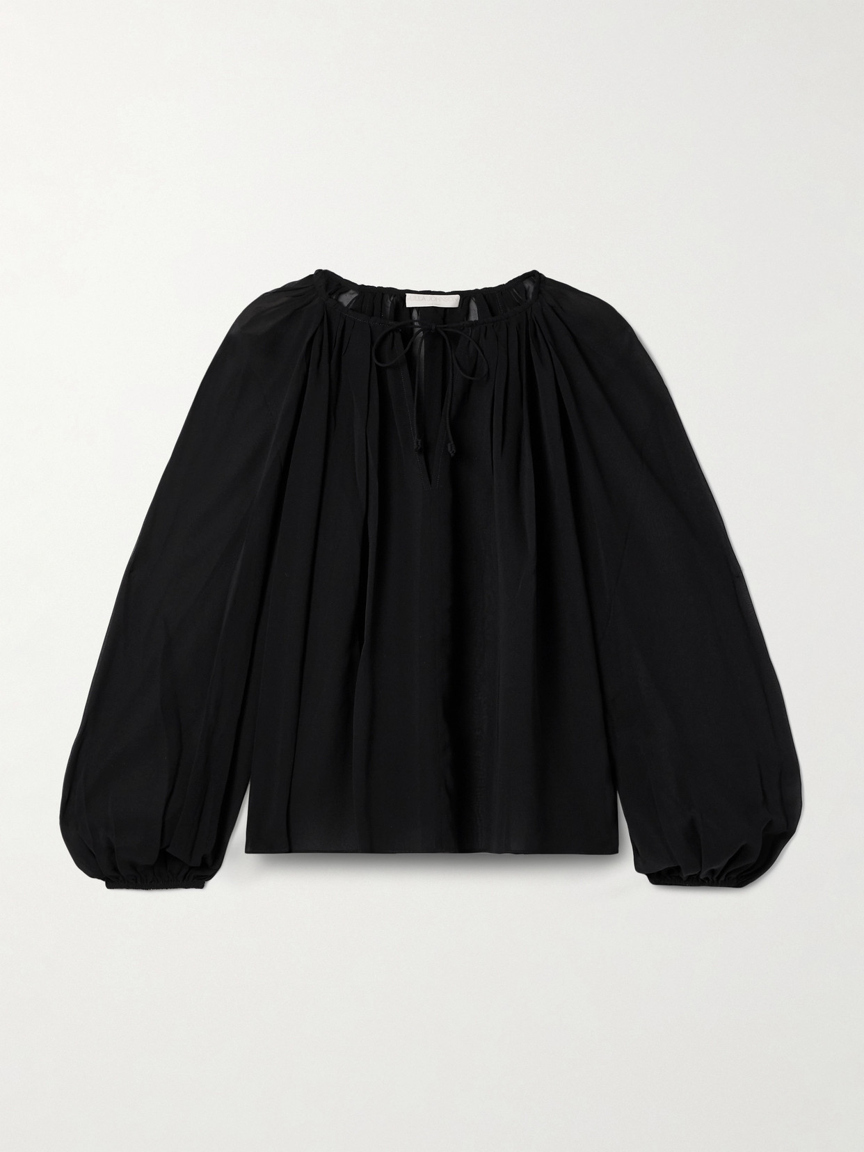 Ulla Johnson Safa Gathered Silk Crepe De Chine Blouse In Black