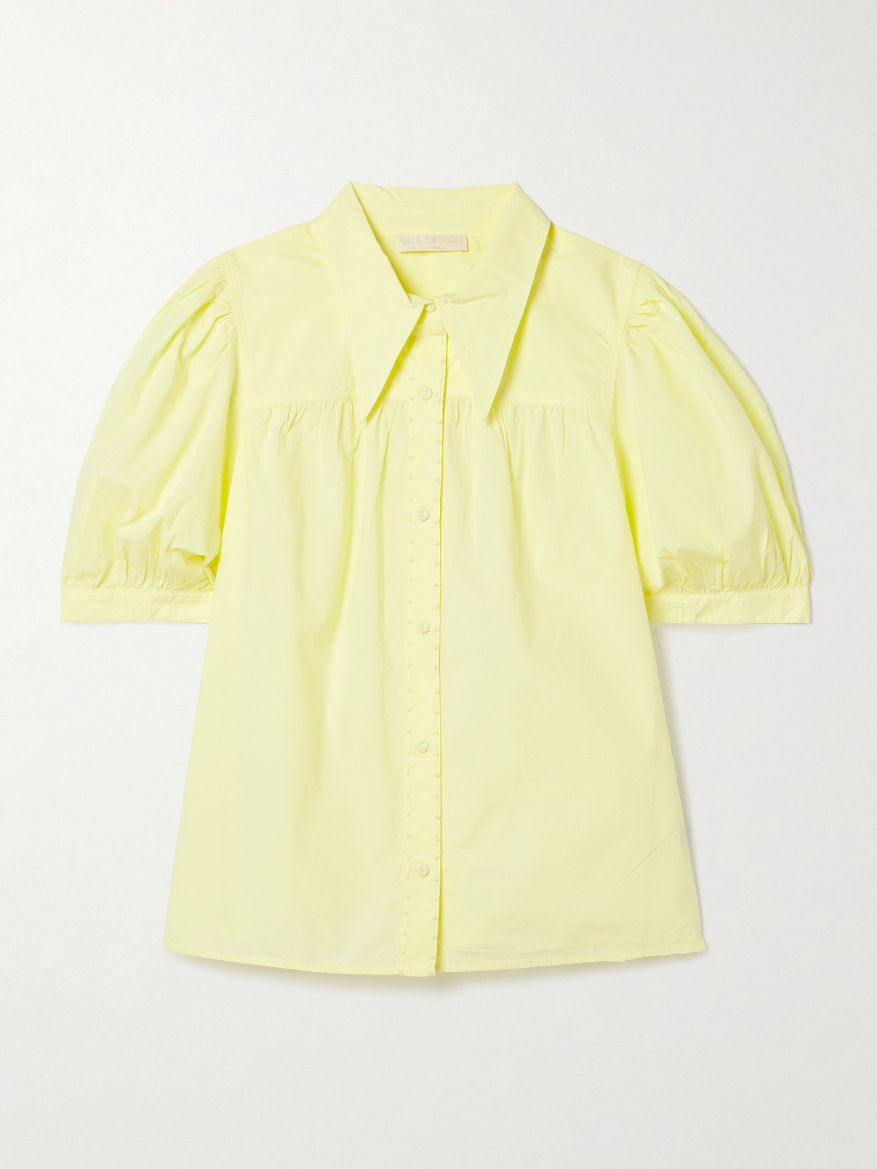 Ulla Johnson Freja Swiss Dot-trimmed Washed Cotton-poplin Shirt In Yellow