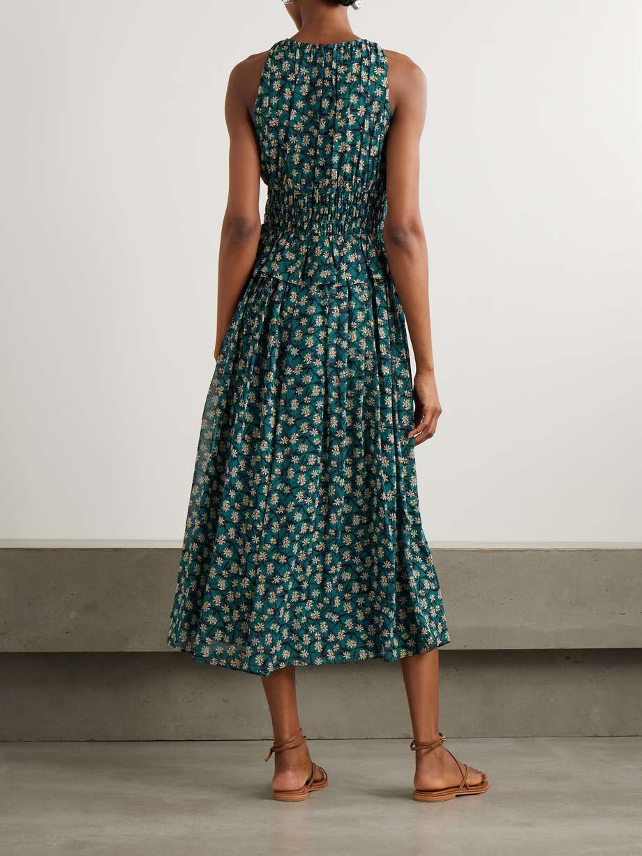 adeline shirred floral-print silk crepe de chine midi dress