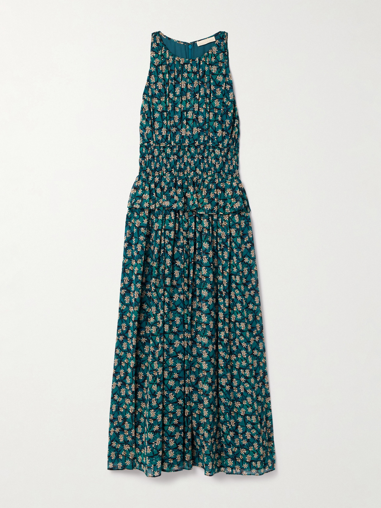 Ulla Johnson Adeline Shirred Floral-print Silk Crepe De Chine Midi Dress In Green