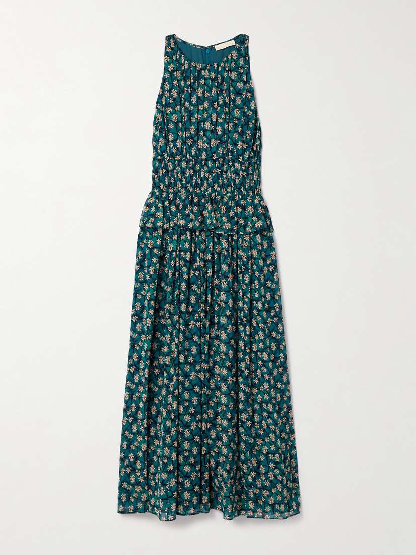 Ulla Johnson Adeline Shirred Floral-print Silk Crepe De Chine Midi Dress