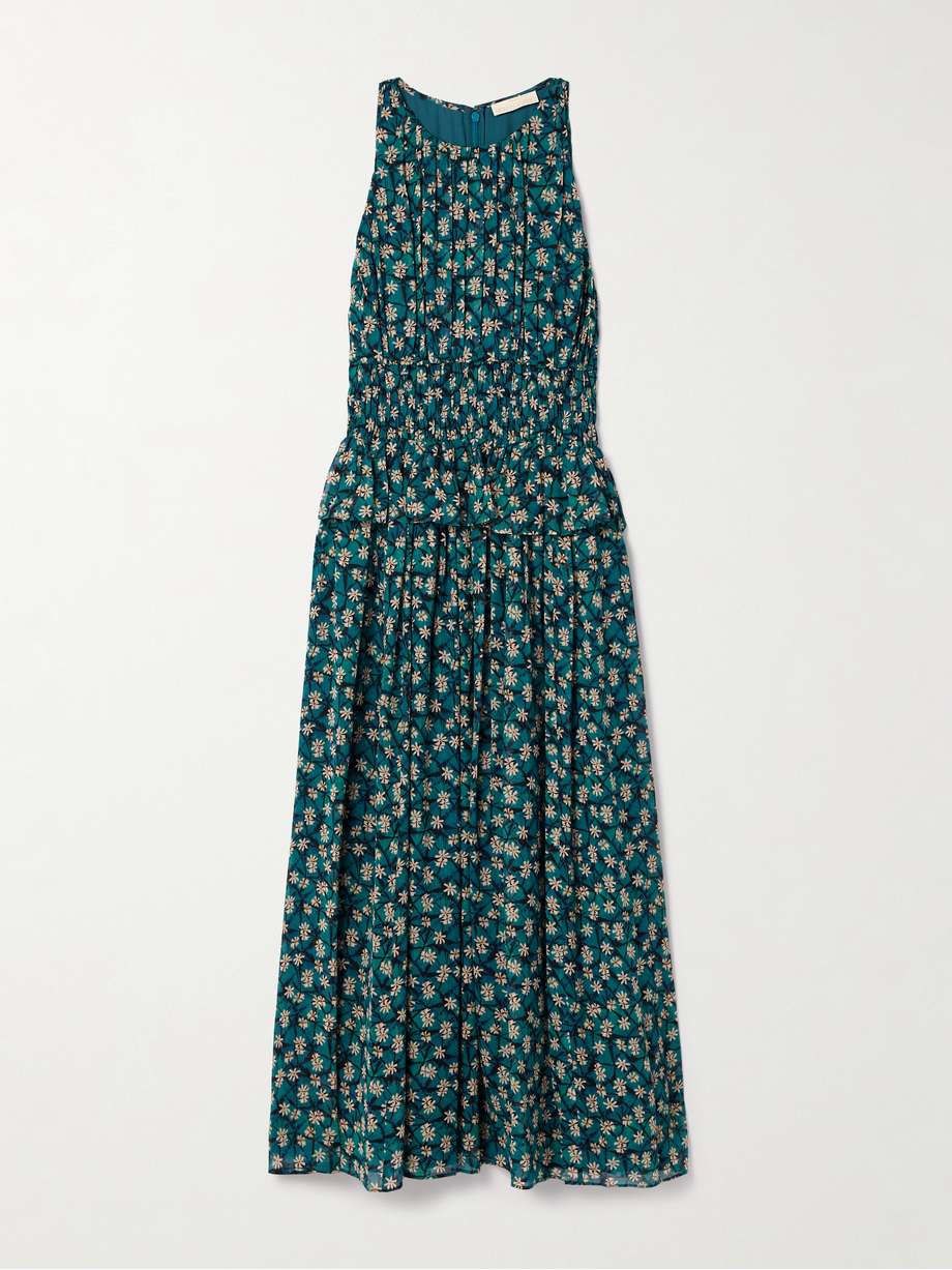 adeline shirred floral-print silk crepe de chine midi dress