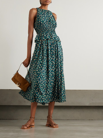 Ulla Johnson Adeline shirred floral-print silk crepe de chine midi dress