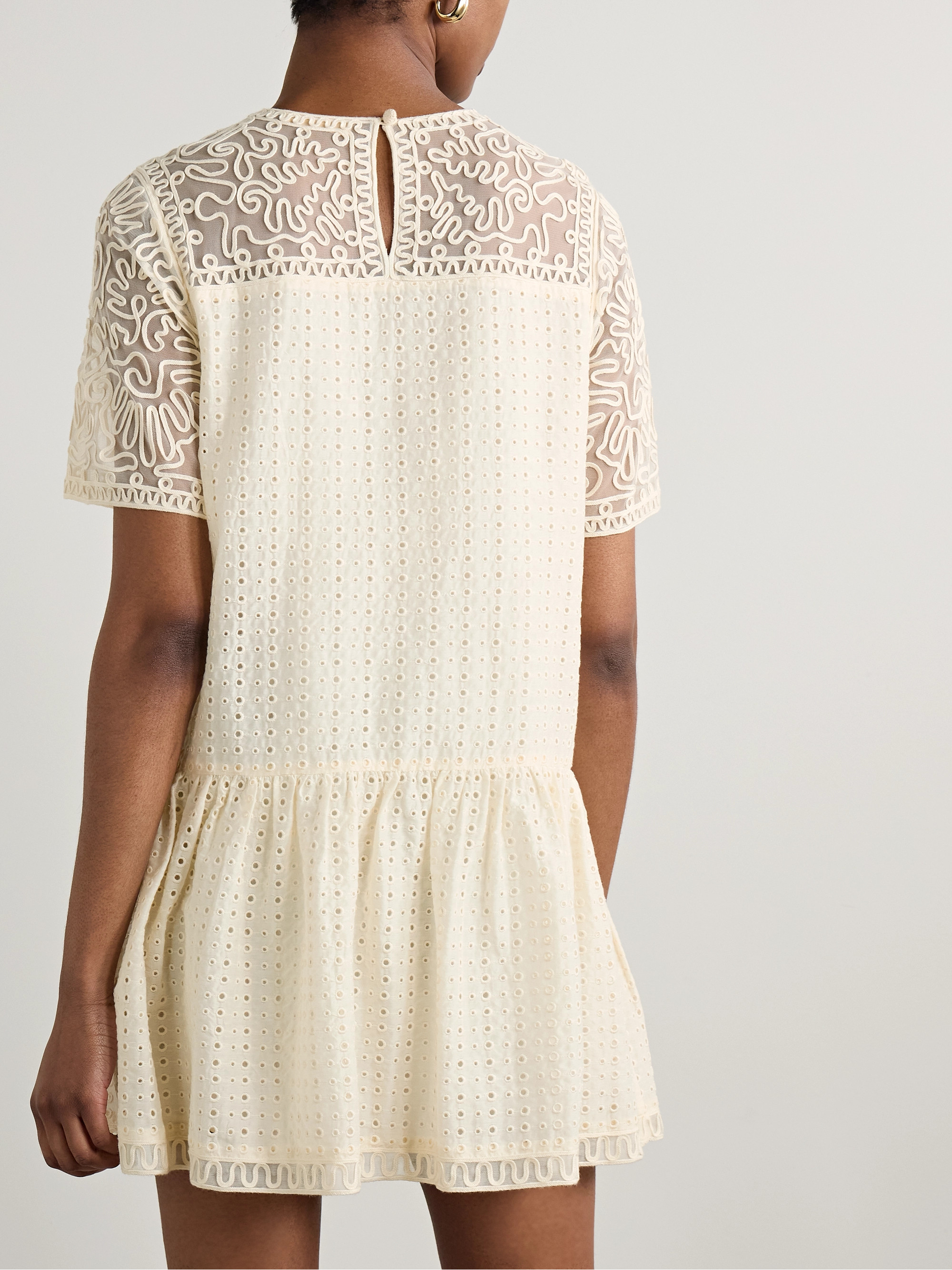 Ulla Johnson Gabi tulle-trimmed broderie anglaise cotton and silk-blend mini dress