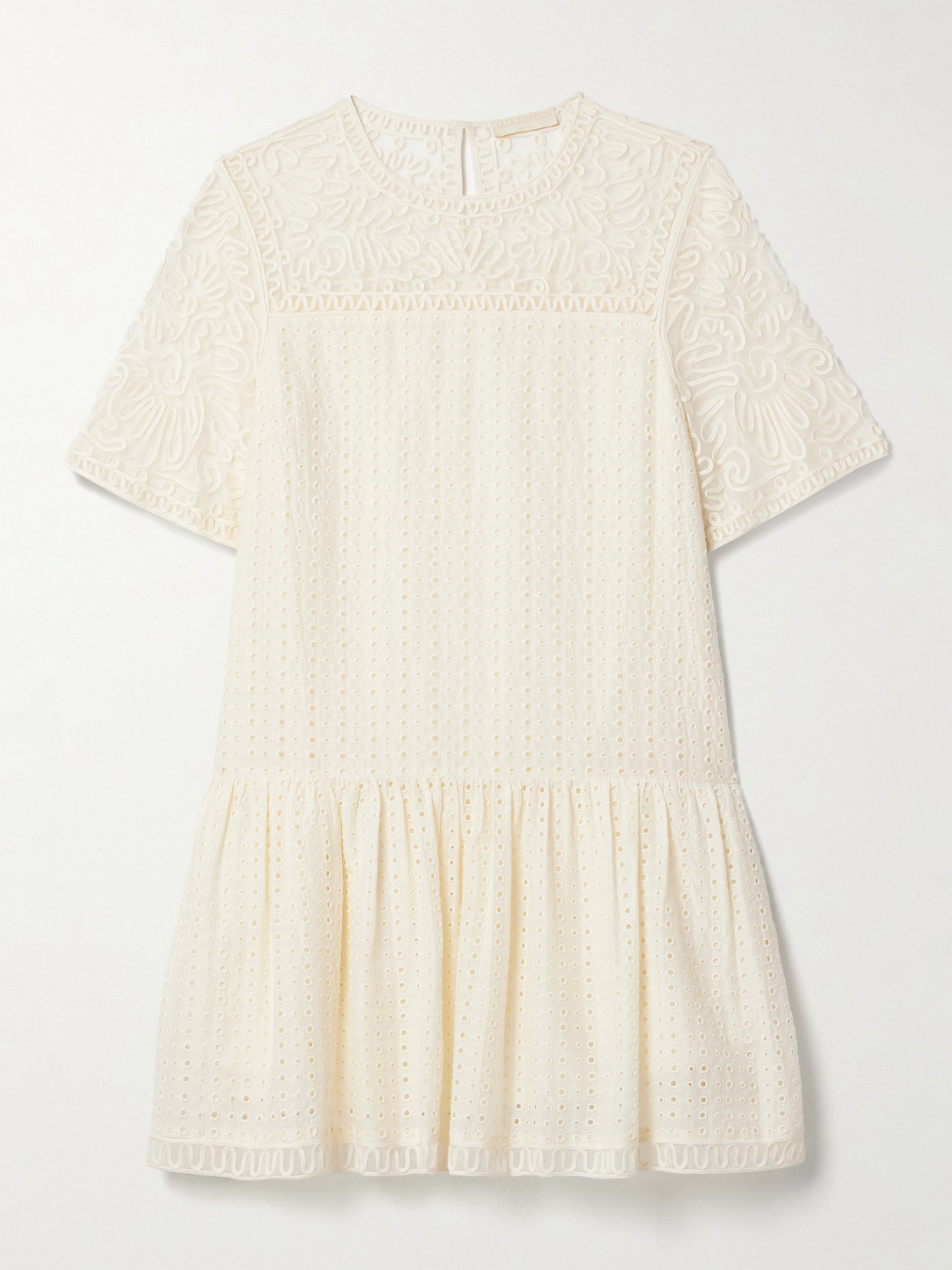 Ulla Johnson Gabi Tulle-trimmed Broderie Anglaise Cotton And Silk-blend Mini Dress In Ivory