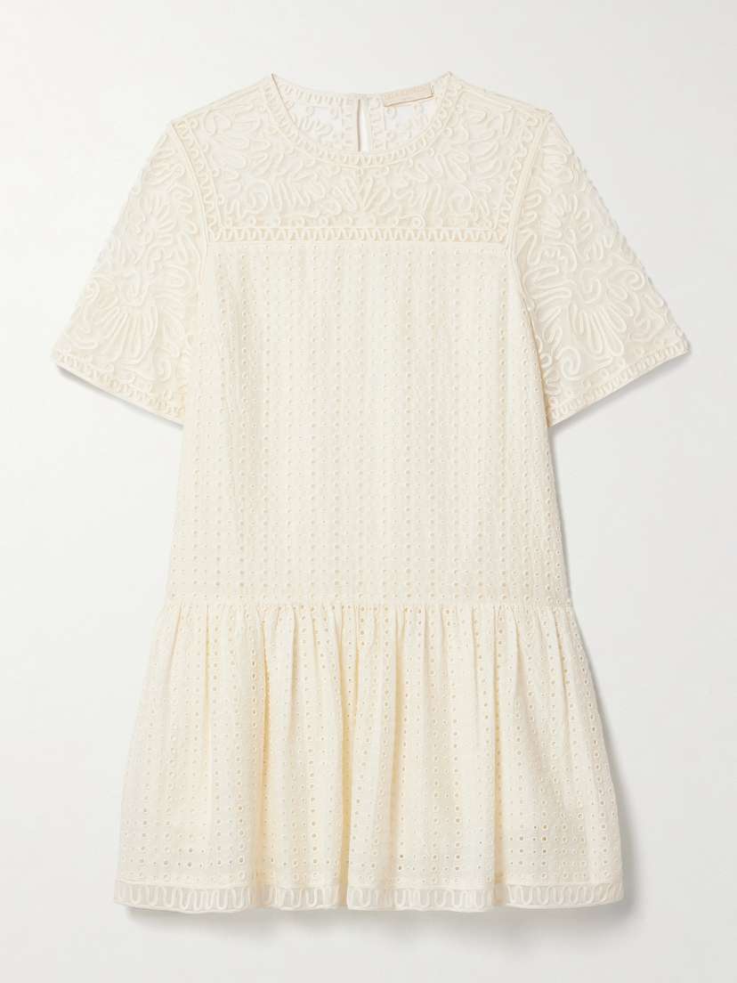 Ulla Johnson Gabi Tulle-trimmed Broderie Anglaise Cotton And Silk-blend Mini Dress