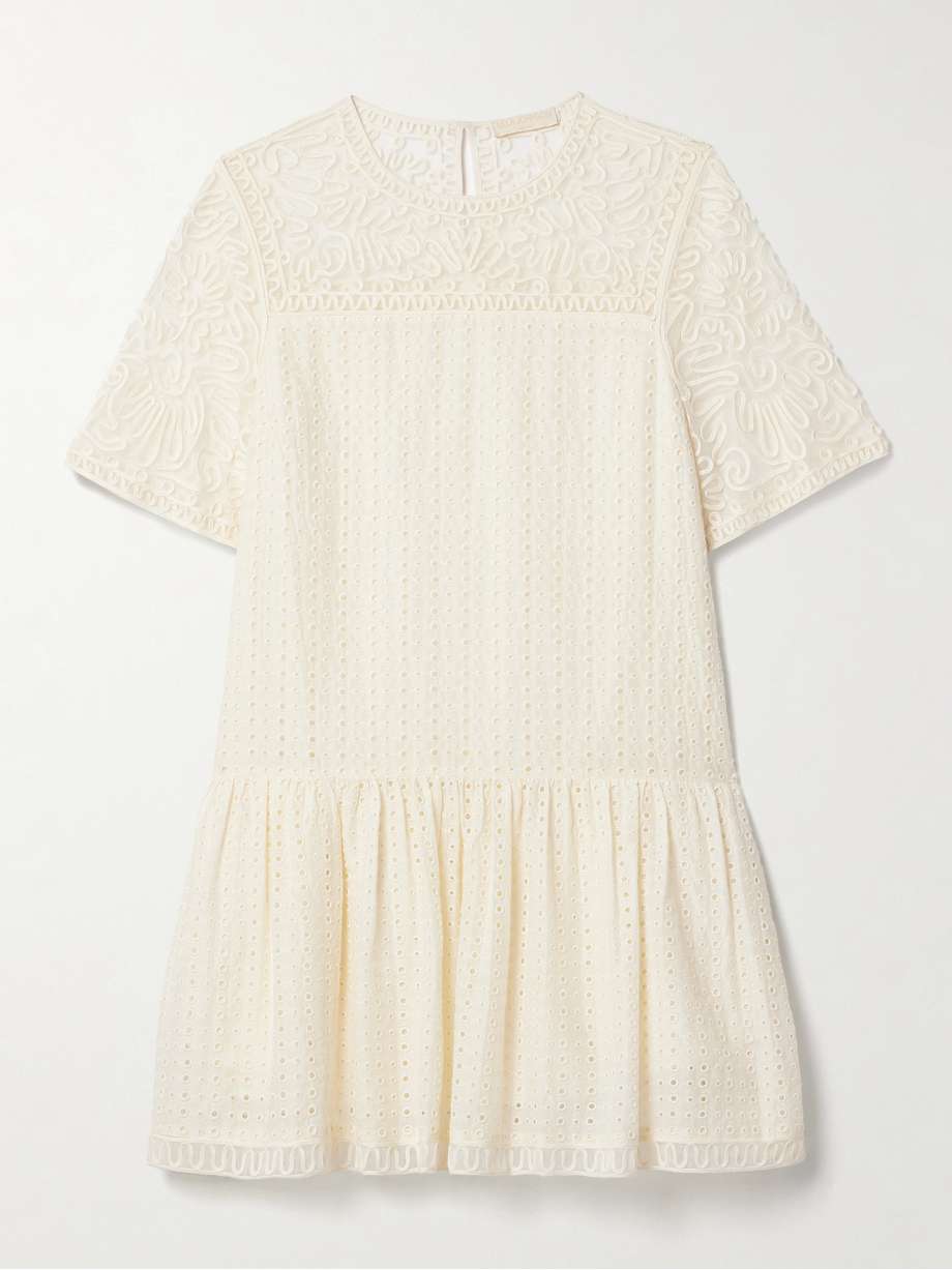 gabi tulle-trimmed broderie anglaise cotton and silk-blend mini dress