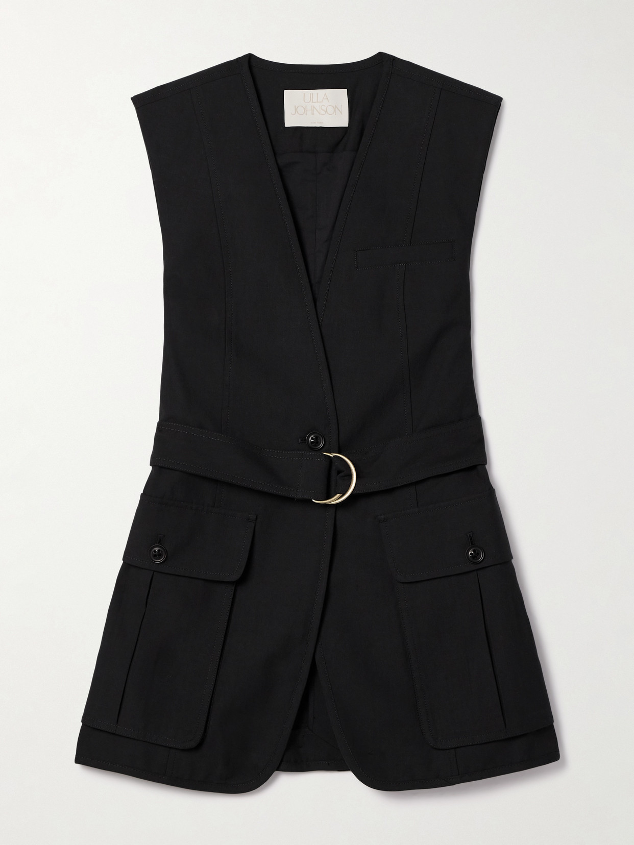 Ulla Johnson Twyla Belted Cotton And Tencel™ Lyocell-blend Twill Vest In Black