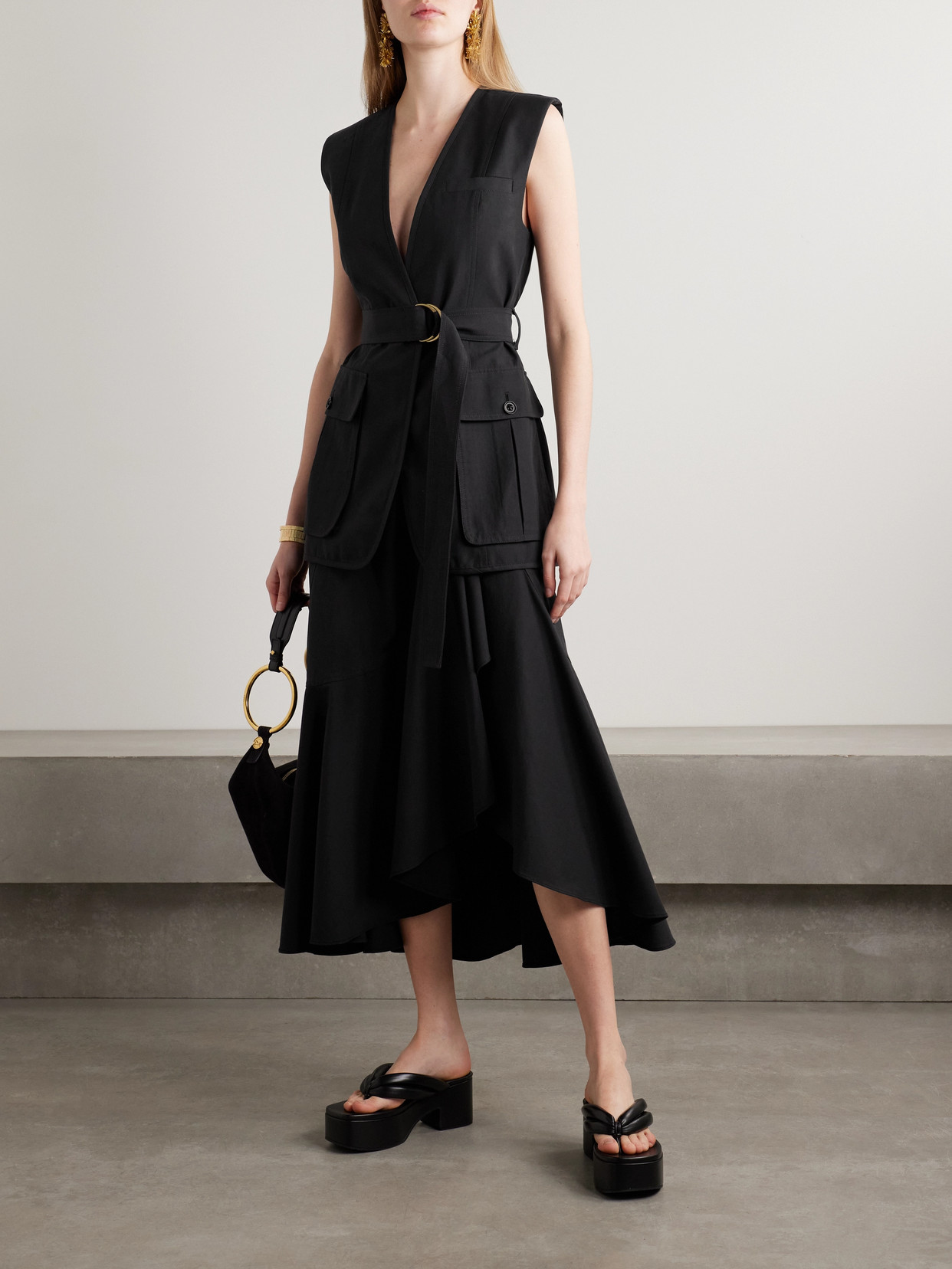 Ulla Johnson Twyla Belted Cotton And Tencel™ Lyocell-blend Twill Vest In Black