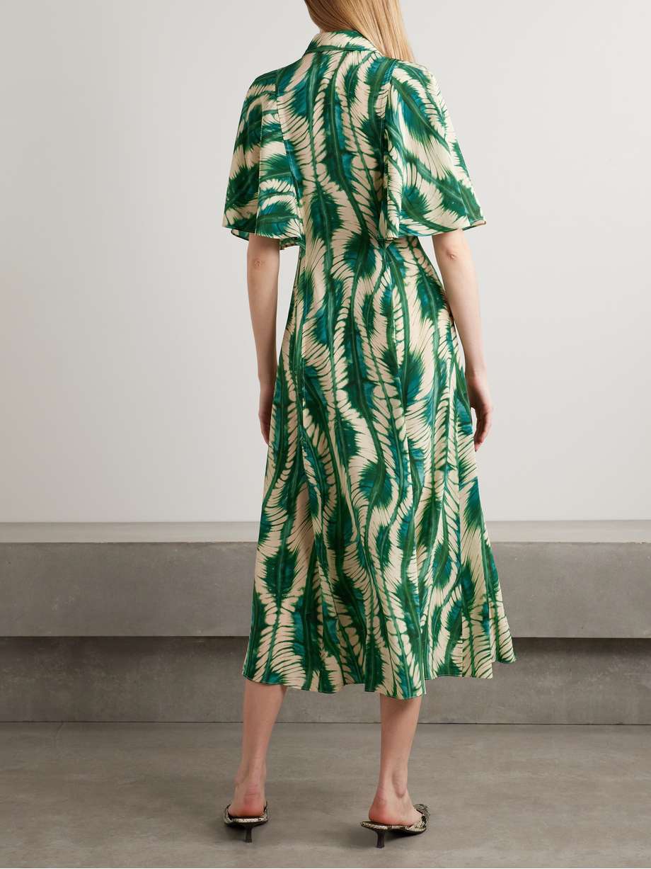 silhouette printed silk crepe de chine midi shirt dress